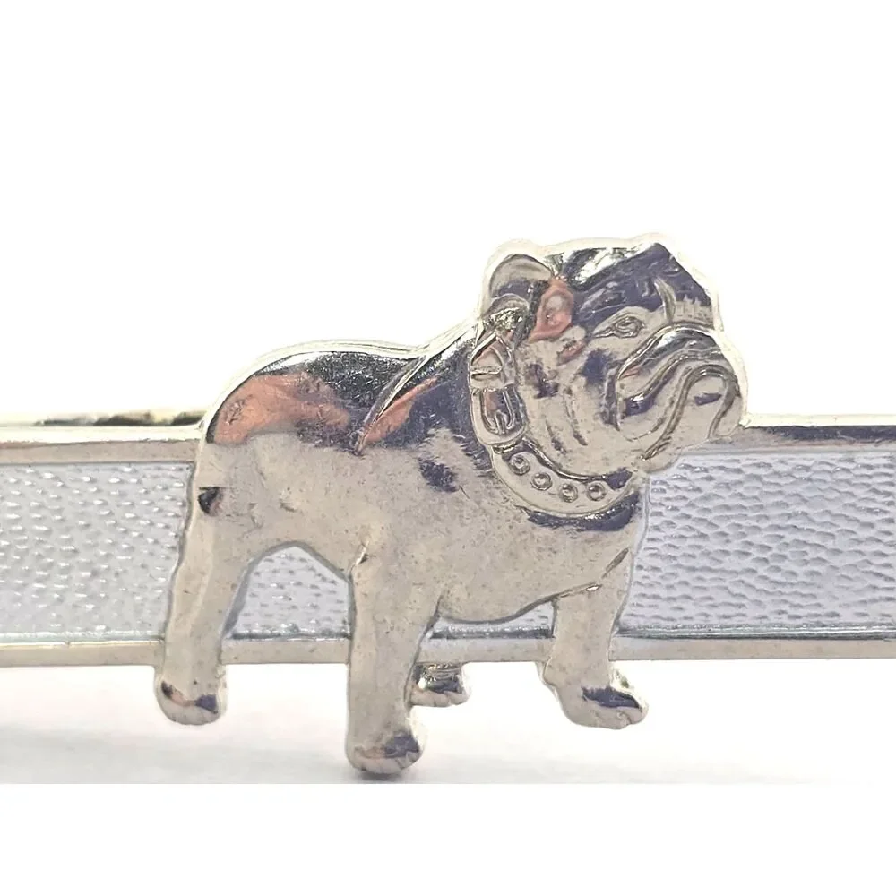 Vintage V.F.W. Bulldog Tie Clip Bar Silver Tone Metal Veteran United States